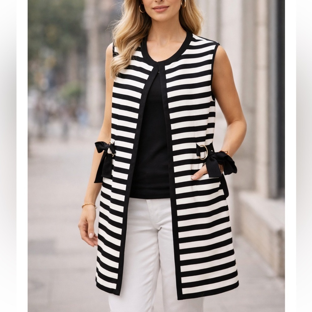 NISSA Striped Long Over Vest